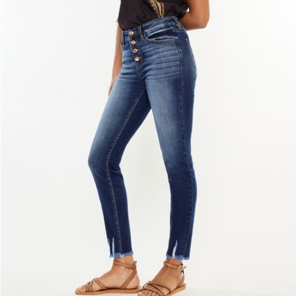 KANCAN High Rise Ankle Skinny Jeans Women's Blue Denim Jeans - Picture 2 of 10